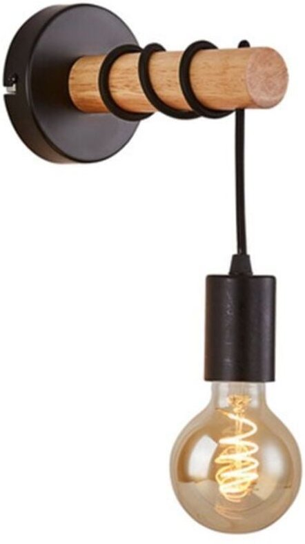 Wandleuchte, Vintage Industriedesign, Holz und Metall, Wohn- und Schlafzimmerbeleuchtung, E27-Fassung, für 10W Max LED-B...