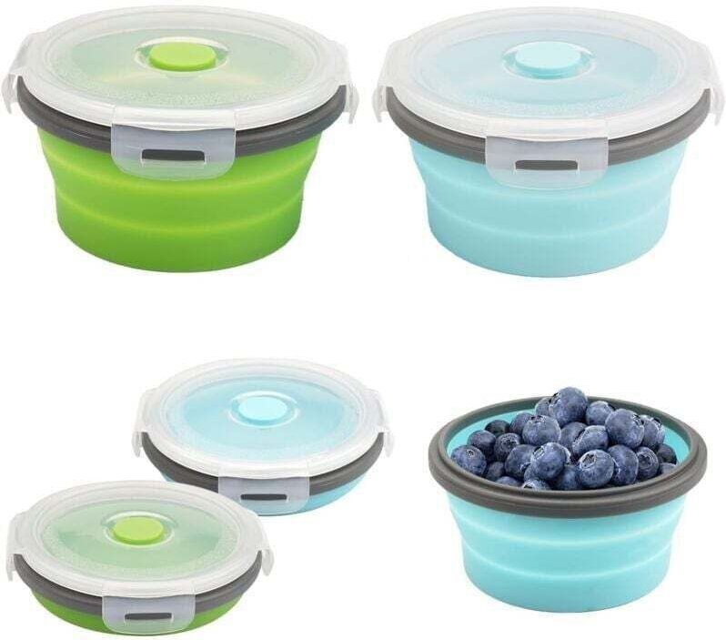 2 Pièces Bols Pliables en Silicone Portable, 350ML Saladier Pliable avec Couvercle, Ronde Boite Alimentaire Pliable, Bol...