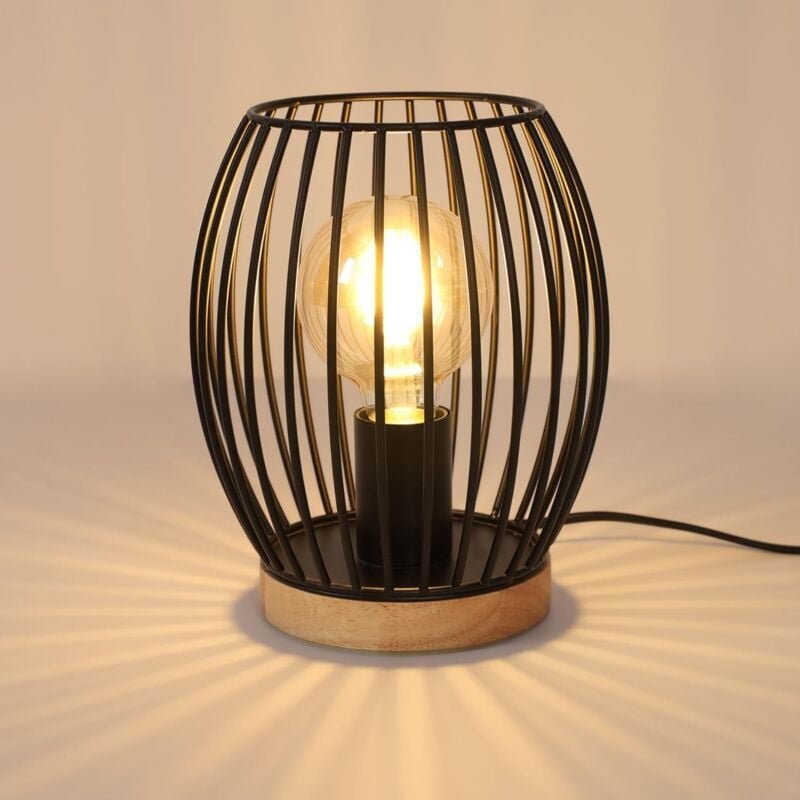 Thumbnail - Goeco - Tischlampe Metall Schwarz E27 Käfig, 21cm hoch Schreibtischlampe, Nachttischlampe Interieur Design Dekorativ mit...
