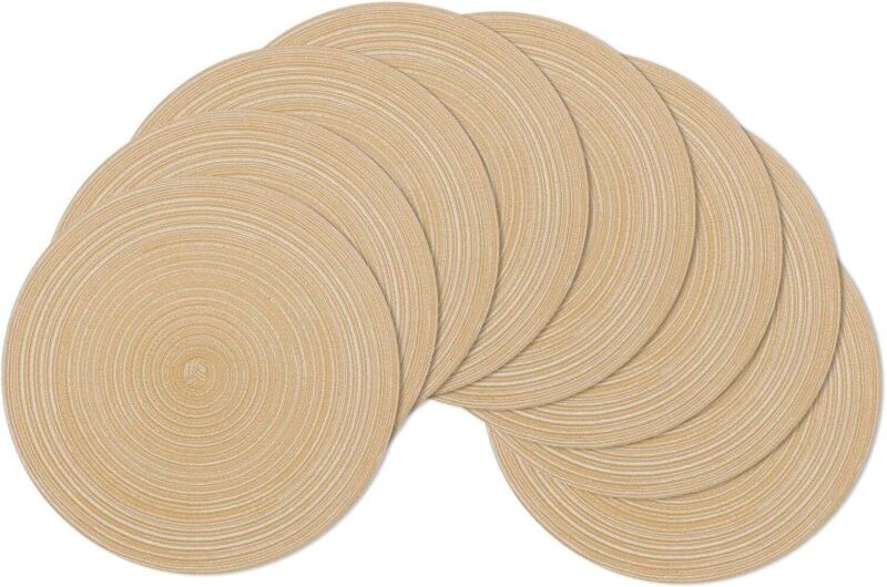 Tischsets, 6er-Set, Khaki, 38 x 38 cm, rund, gewebt, waschbar, hitzebeständig, Tischsets für den Esstisch