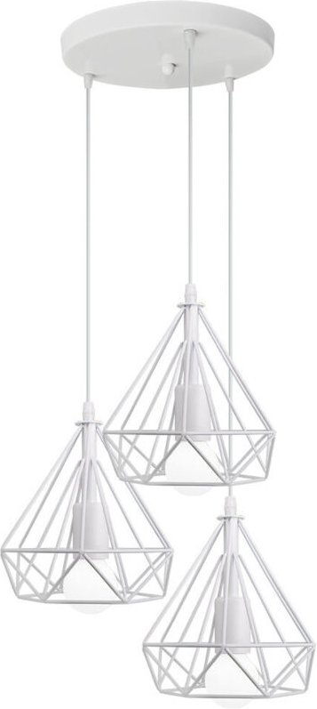 3-Flammige Industrial Pendelleuchte Käfig, Weiß Hängelampe aus Eisen E27 Runde Basis für Wohnzimmer Esszimmer Küche Café...