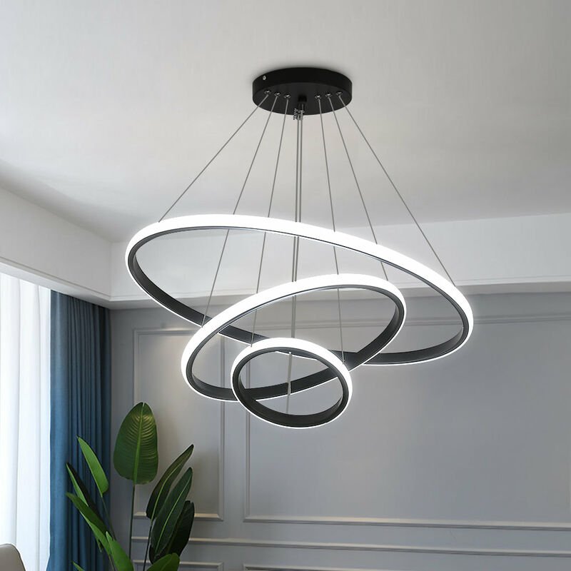 Moderne LED-Hängeleuchte, Aluminium LED-Lampe 76W in Kreisform mit 3 Ringen, Höhenverstellbarer Hängelampe, Dimmbar 3000...