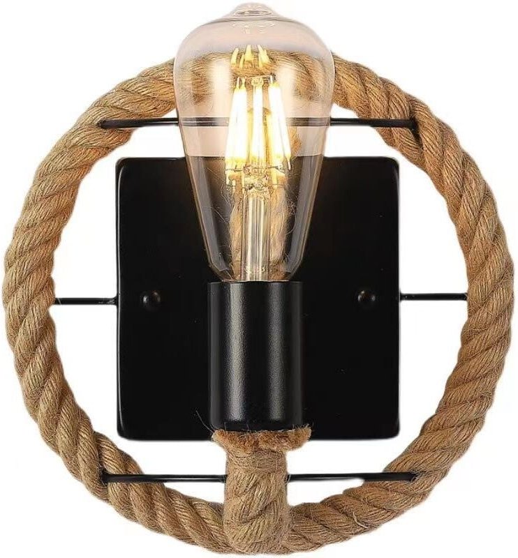 Amerikanische Retro-Hanfseil-Wandleuchte, industrielle Eisenlampe für Bar, Dachboden, Restaurant, Flur, Balkon, ohne Glü...