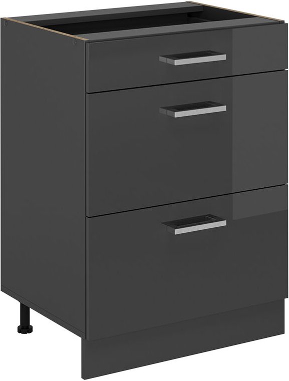 Küchenunterschrank R-Line, Anthrazit Hochglanz, 60 cm mit Schubladen, ohne Arbeitsplatte Vicco