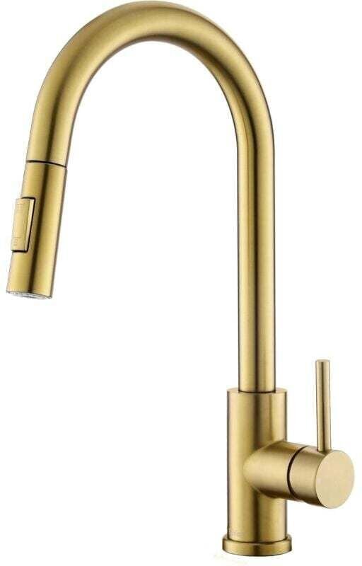 Küchenarmatur in gebürstetem Gold mit ausziehbarer Brause, Hochdruck-Mischbatterie für die Küche, moderner Edelstahl