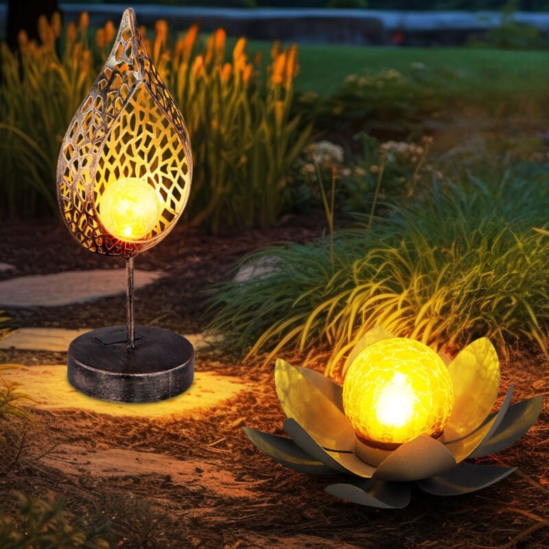 Solarleuchte Gartendeko led Außenleuchte Stehleuchte Tischlampe mit Feuereffekt Lotusblume, Flammen Design, led, 2er Set