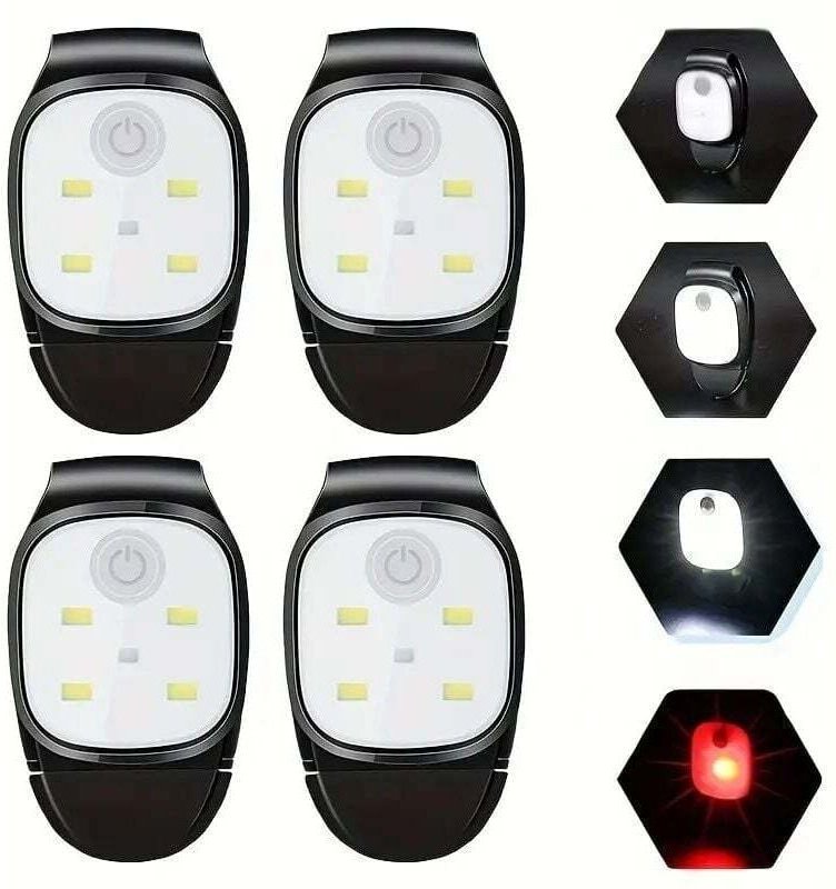 Ulisem 4 Stück LED-Clip-Licht, reflektierende, per USB wiederaufladbare Clip-Lampe, 4 Beleuchtungsmodi, Mini-Stirnlampe ...