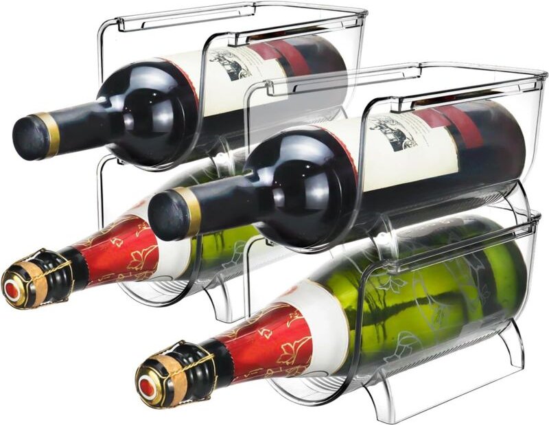 Stapelbares Flaschenregal für 4 Flaschen, transparenter Flaschenorganizer, universell für Küche, Kühlschrank und Weinkel...