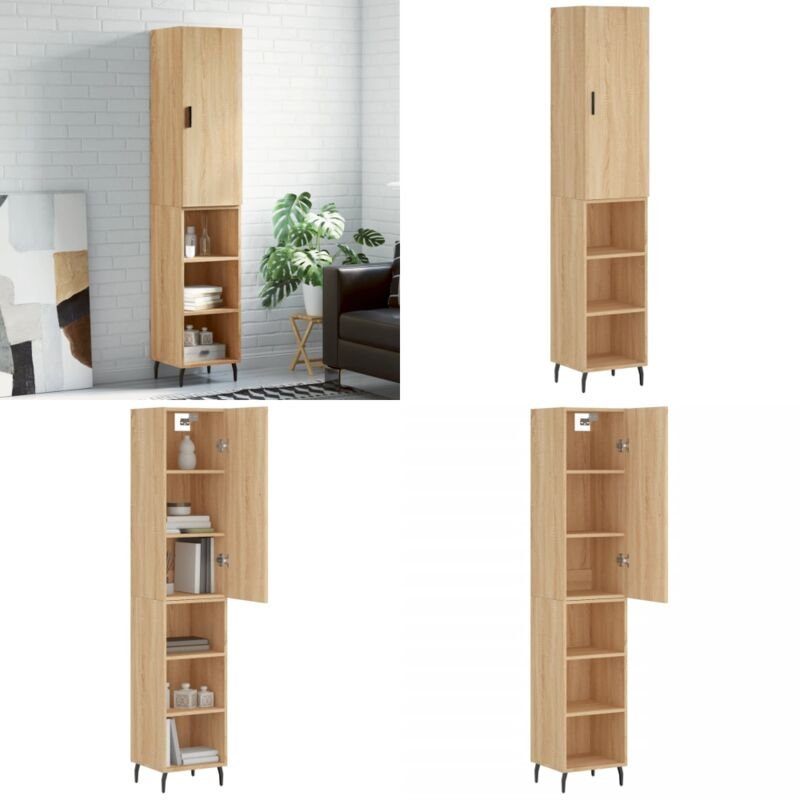 Highboard Sonoma-Eiche 34,5x34x180 cm Holzwerkstoff - Holzwerkstoff Schrank - Stauraum Schrank