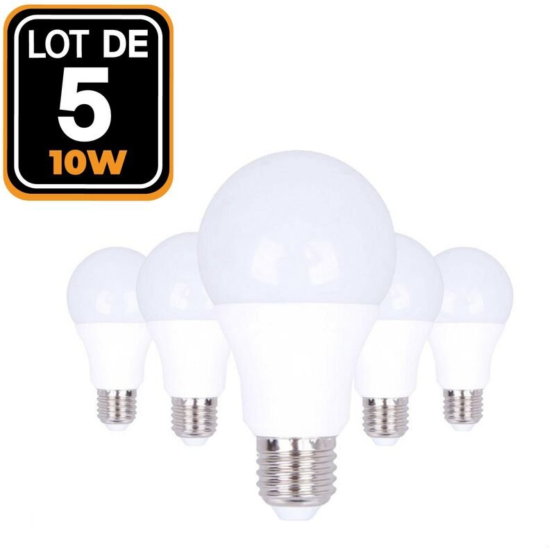 5 Ampoules led E27 10W 6000K Blanc Froid Haute luminosité