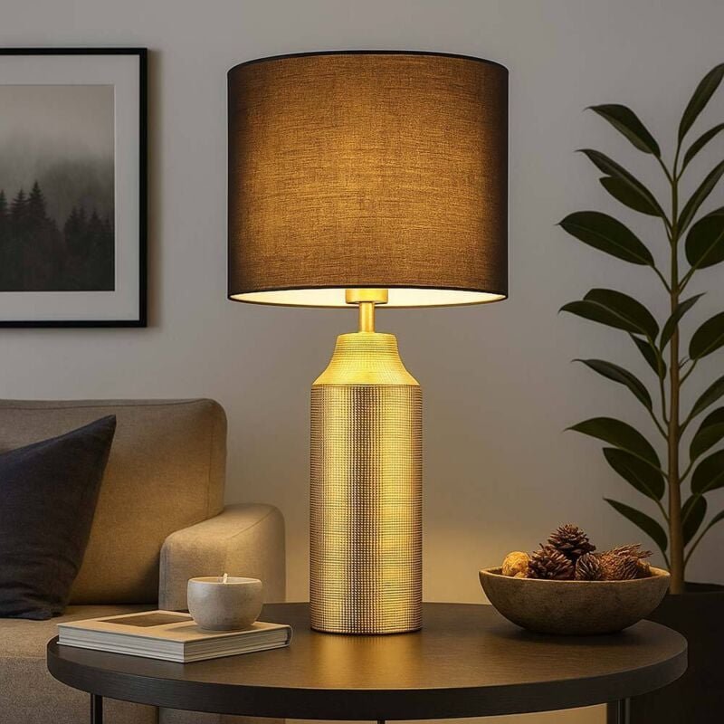 Tischleuchte Tischlampe Nachttischleuchte Glas Wohnzimmerlampe gold h 61 cm