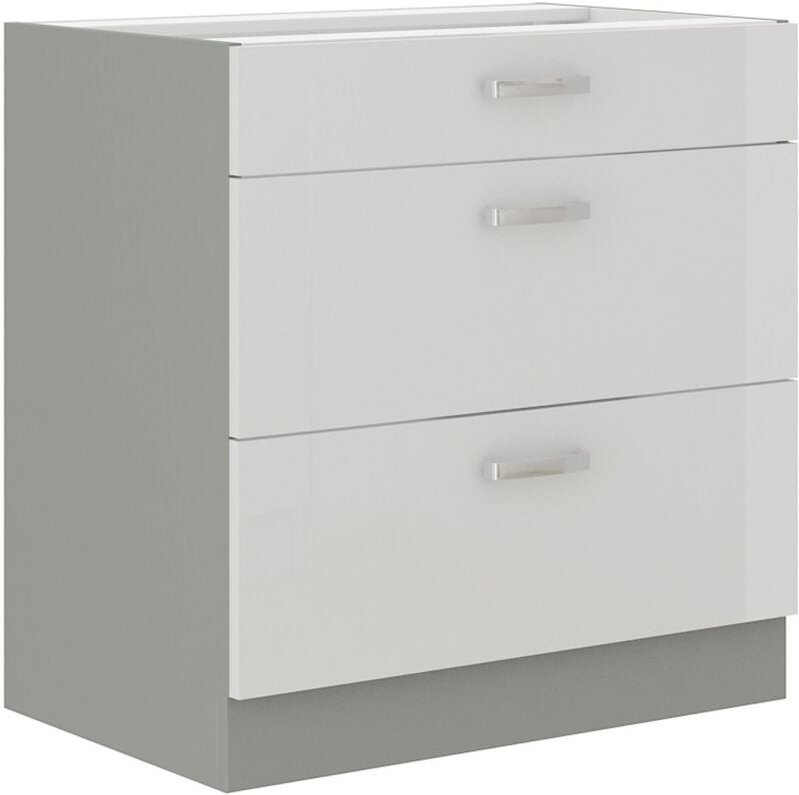 Küchen Preisbombe - Küchen Unterschrank 80 Bianca Weiss Hochglanz + Grau Vollauszug Soft-Close
