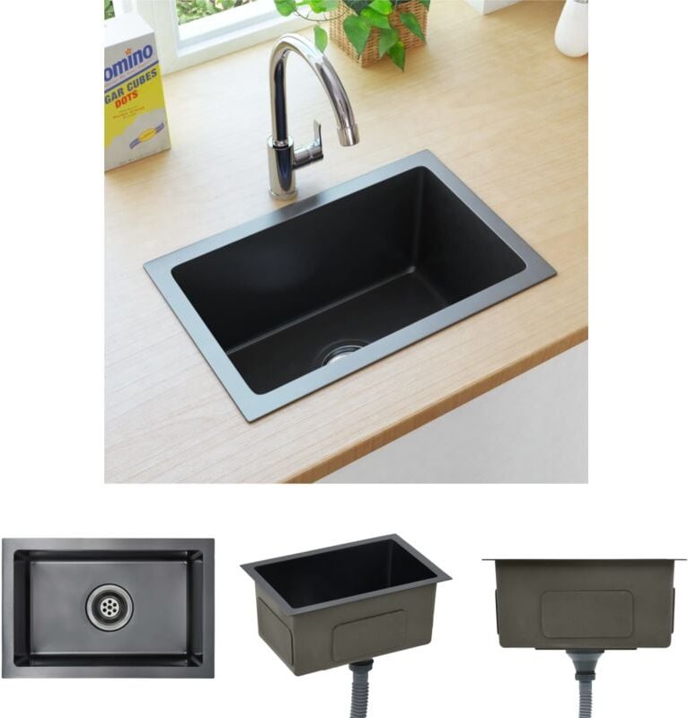 The Living Store - Handgefertigte Küchenspüle Schwarz Edelstahl - Küchenspülen & Spülbecken - Schwarz