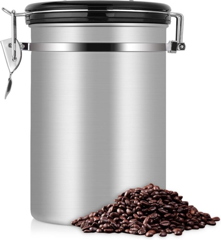 1 luftdichte Kaffeedose aus Edelstahl, großer Küchenaufbewahrungsbehälter (silber, 1,8 l)