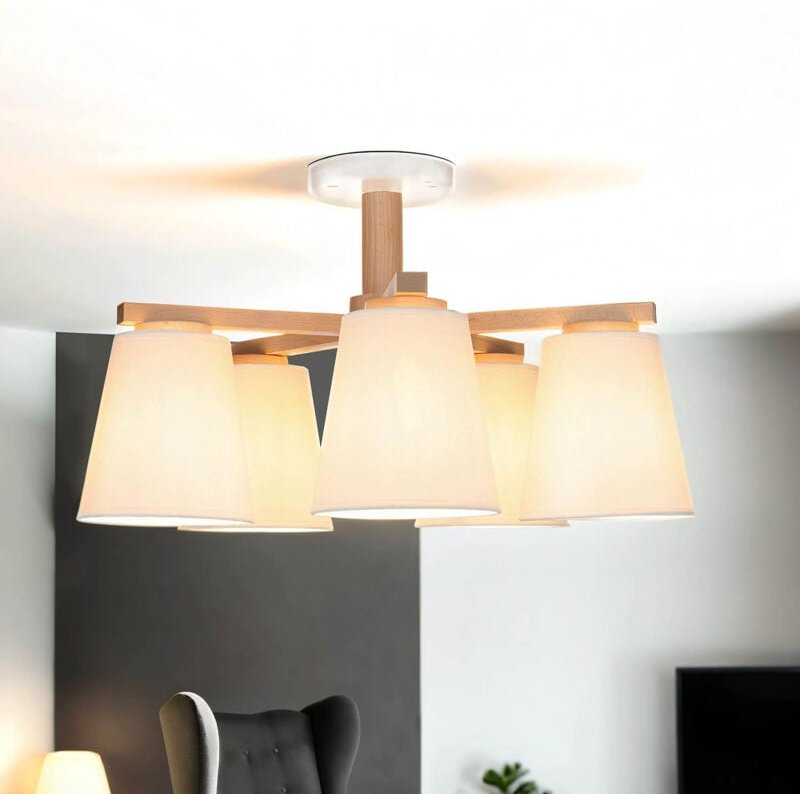 Licht-erlebnisse - Deckenlampe Weiß Holz Stoff Skandinavisch 3x E27 Wohnzimmer