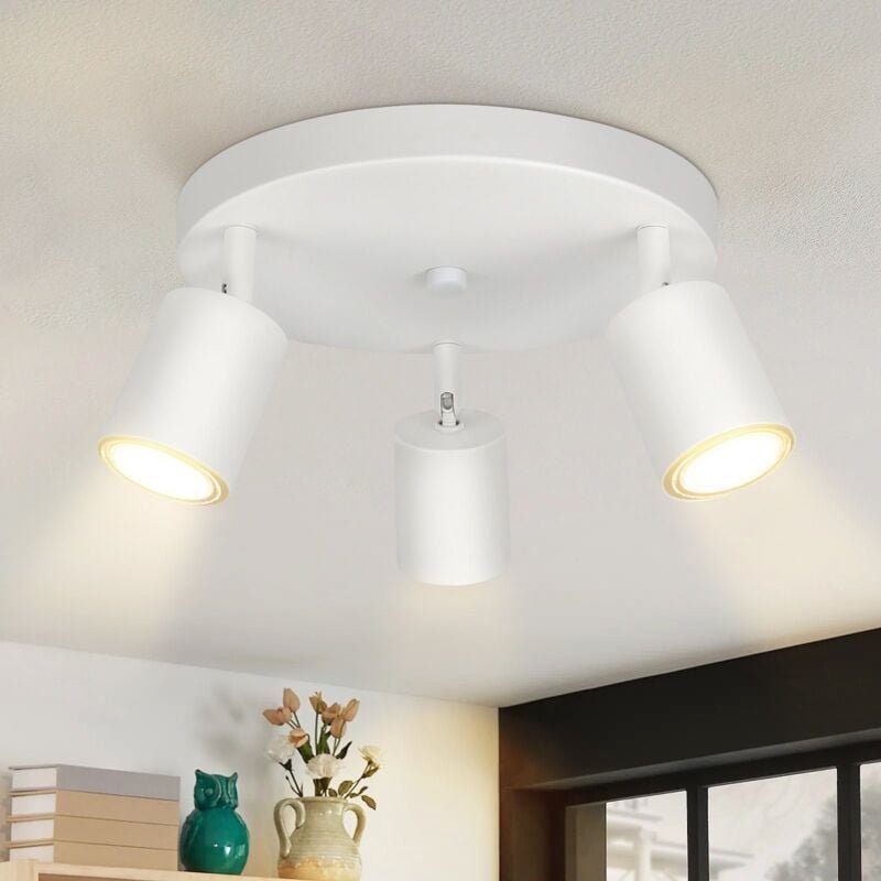 Thumbnail - Deckenstrahler 3 Flammig Deckenleuchte Wohnzimmer: Modern Deckenlampe GU10 Strahler Rund Weiß Innen Schwenkbar Deckenspo...