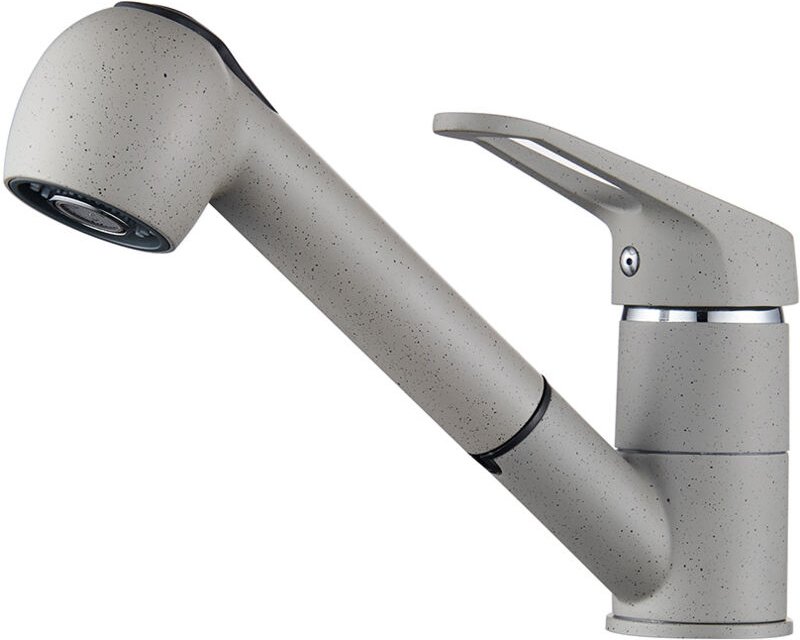 Auralum Max - Auralum Granit Grau ausziehbare Küchenarmatur, Wasserhahn Küche 360° schwenkbar Spültischarmatur Hochdruck...