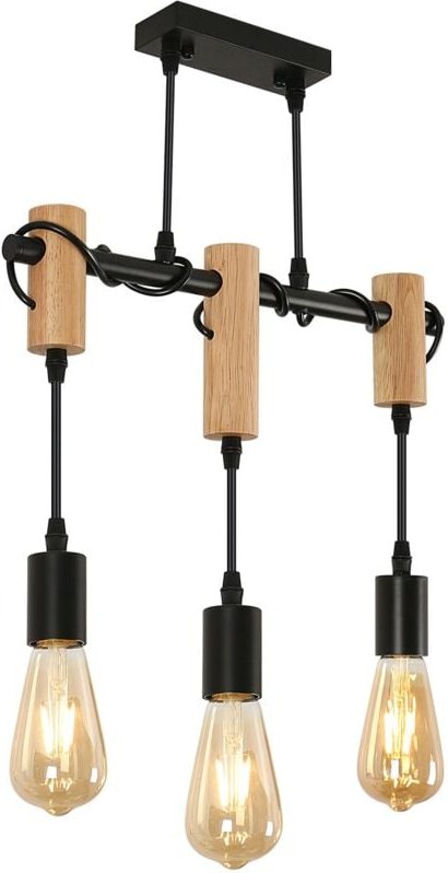 GOECO Vintage Pendelleuchte, industrielle Deckenleuchte, verstellbarer Holzkronleuchter für Esszimmer, Wohnzimmer, 3 Lic...