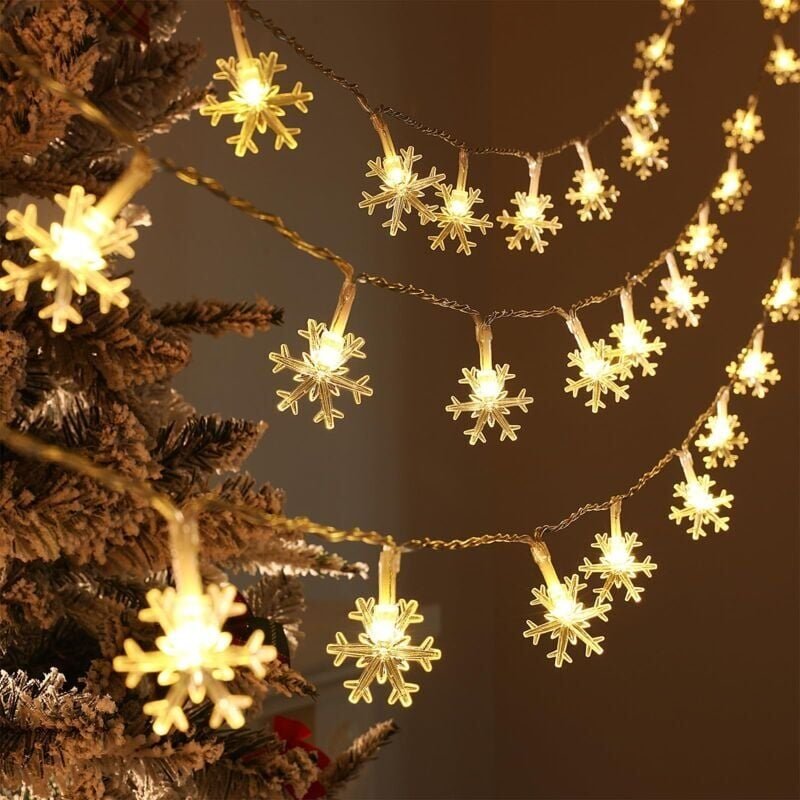 Solar-Lichterkette für draußen, 30 LEDs, 6,5 m, wasserdichte Schneeflocken-Lichterdekoration, Weihnachtsdeko für Schlafz...