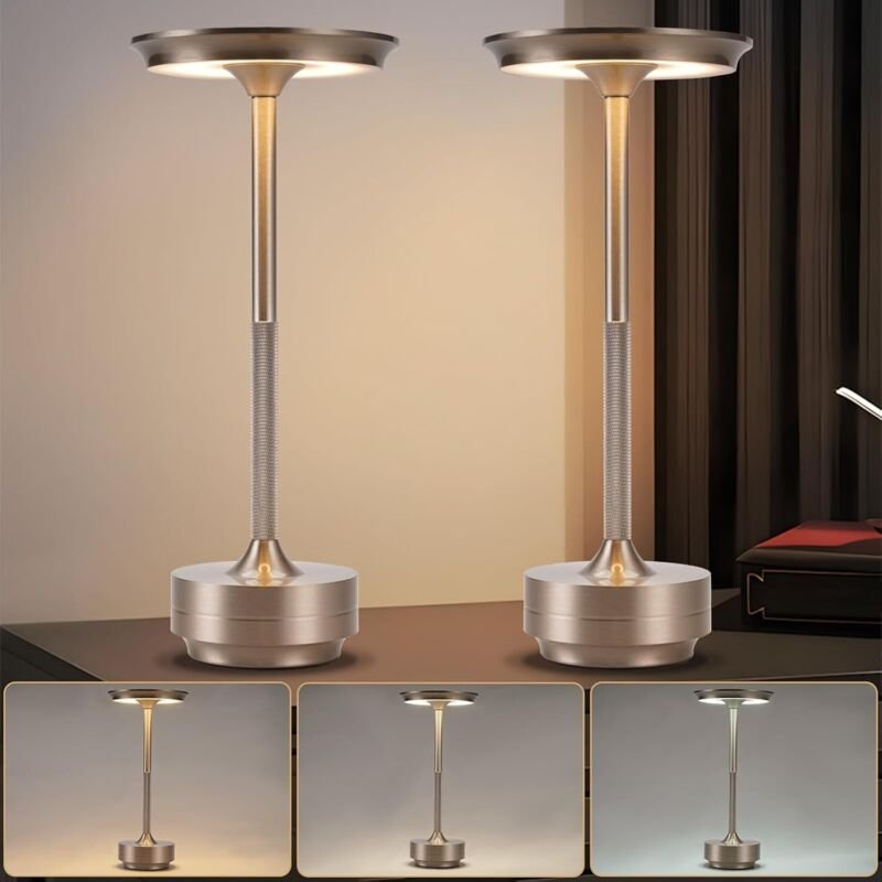 Thumbnail - GBLY Nachttischlampe Kabellos Akku LED Touch Dimmbar USB Ladebar Nickel Set Von 2 Für Schlafzimmer Wohnzimmer Kinderzimm...