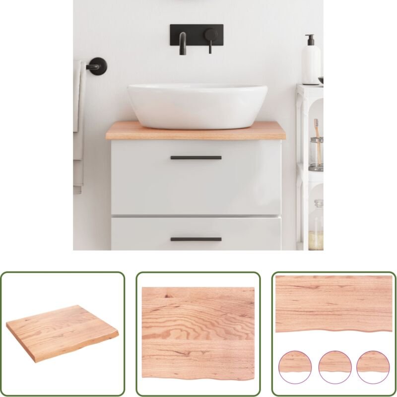 Eichenholz Waschtischplatte - Waschtischplatte Hellbraun 60x50x2 cm Massivholz Behandelt