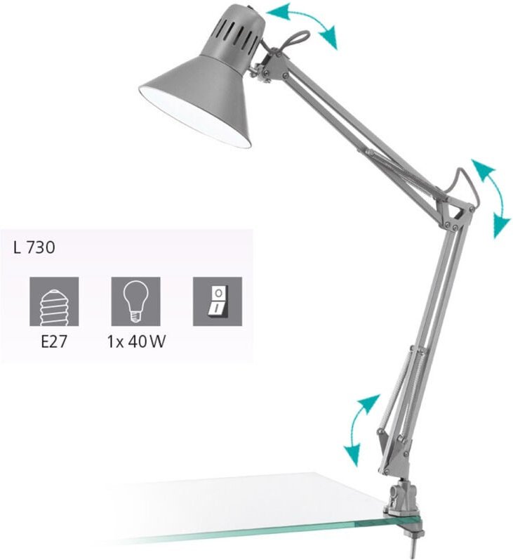 Thumbnail - Klemm-Tischleuchte Firmo silber 73 cm E27 Wand- & Deckenleuchten - Eglo