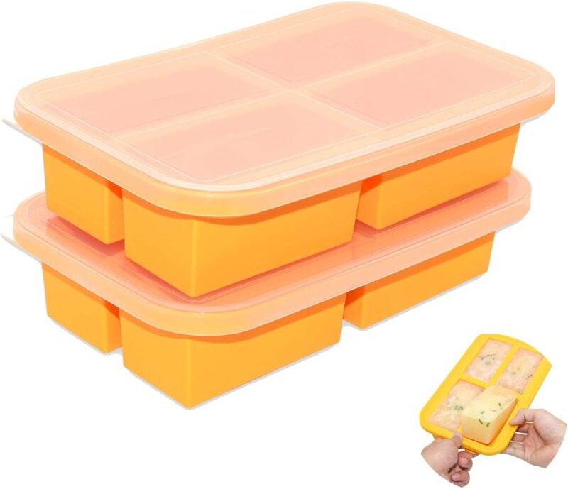 Set mit 2 Silikon-Gefrierschalen mit Deckel – 250 ml pro Fach – BPA-frei – Ideal zur Aufbewahrung von Suppen, Tiefkühlko...