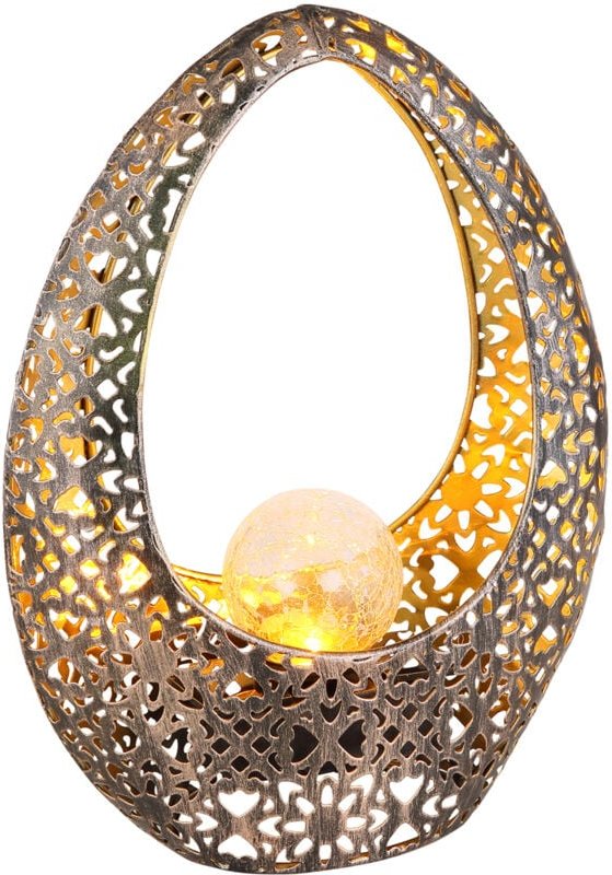 Solarleuchte mit Crackle Glaskugel, Dekorstanzungen Bronzefarben, Höhe 27,5cm