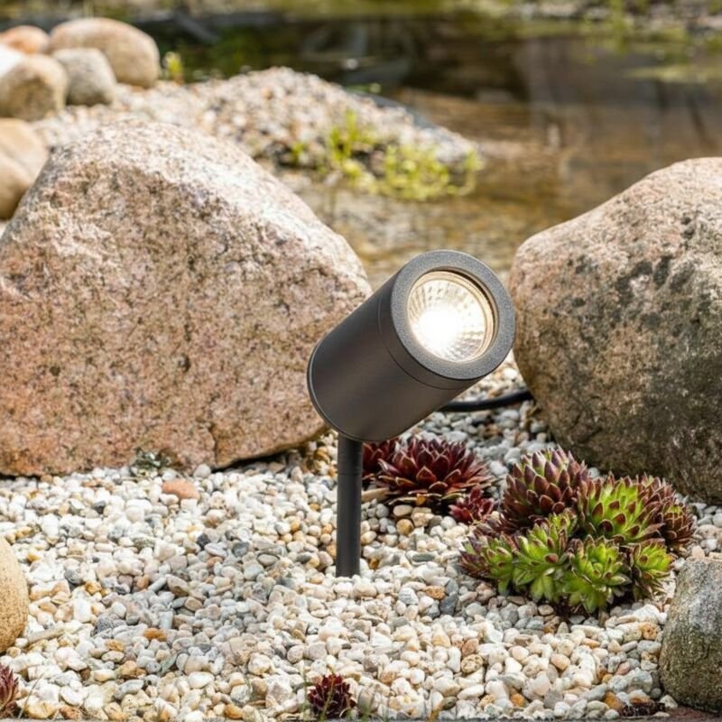 Gartenstrahler mit Erdspieß rund schwarz - LED Leuchtmittel: GU10 5W neutralweiß