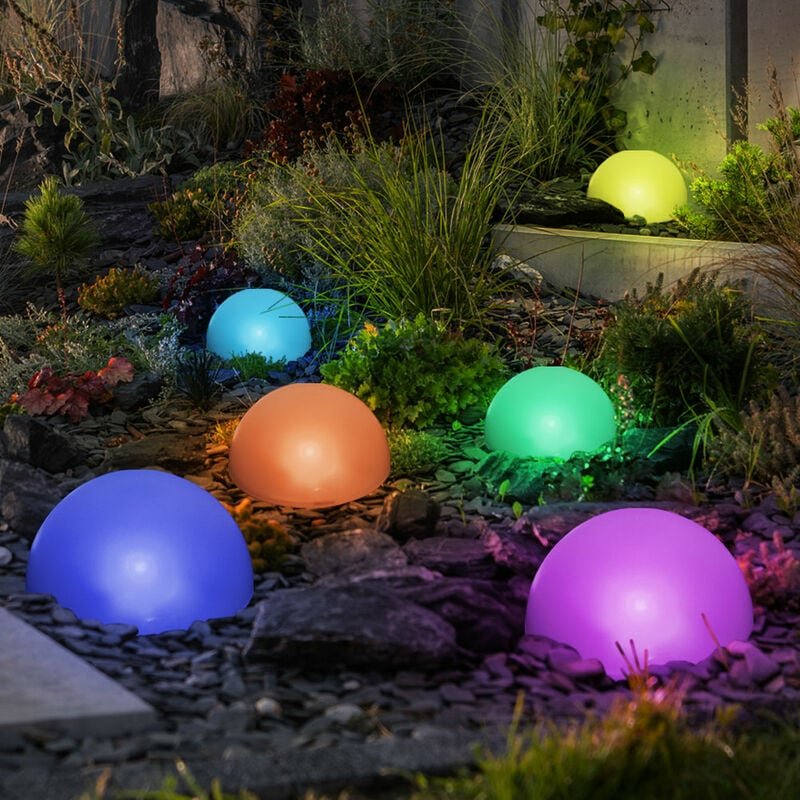 Solarleuchte Farbwechsel Kugellampe Außen Stecklampe Halbkugel Gartendeko Solar, weiß, 5x rgb led bunt, DxH 15x19 cm, 5e...