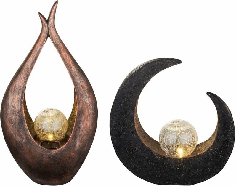 Solarlampe Gartendeko Skulptur led Außenlampe Mondsichel Solarleuchte Garten, Glaskugel Crackle, 2er Set