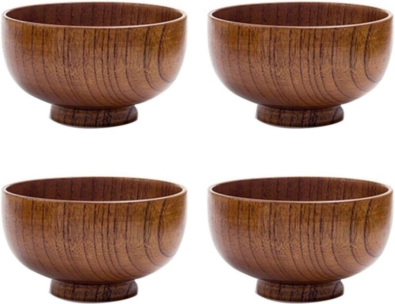 4 pezzi di ciotole in legno, mini ciotola rotonda in legno massello in stile giapponese, stoviglie antiscottatura per co...