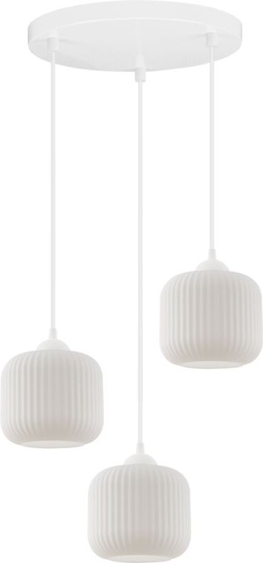 Riffle Hängelampe Weiss 3 Flache Weisse Zylinderlampenschirme E27
