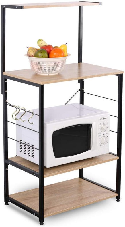 Thumbnail - Küchenregal Standregal Mikrowellenhalter Bäcker Regal Haushaltsregal,Schwarz + Hell Eiche - Woltu