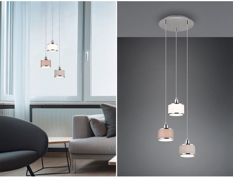 Meinewunschleuchte - led Pendelleuchte 3-flammig mit Stoffschirmen mehrfarbig, ø 29cm