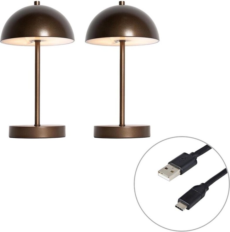 Set mit 2 Outdoor-Tischleuchten Pilz Dunkelbronze Wiederaufladbar - Keira
