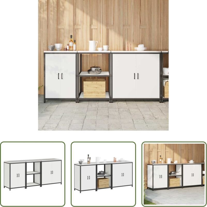vidaXL Stauraum - Aufbewahrungsset für die Küche 3 pcs Weiß Kaltgewalzter Stahl