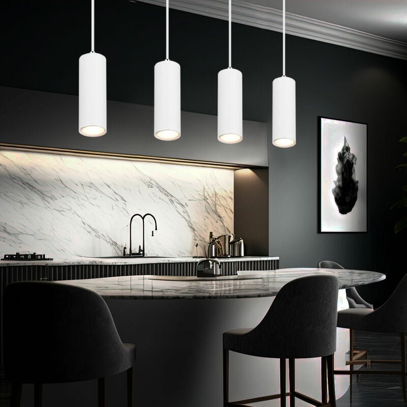 Pendellampe Hängeleuchte weiß Wohnzimmerleuchte 4-flammig Deckenlampe hängend, Metall, 4x GU10 Fassungen, LxBxH 65x6x120...