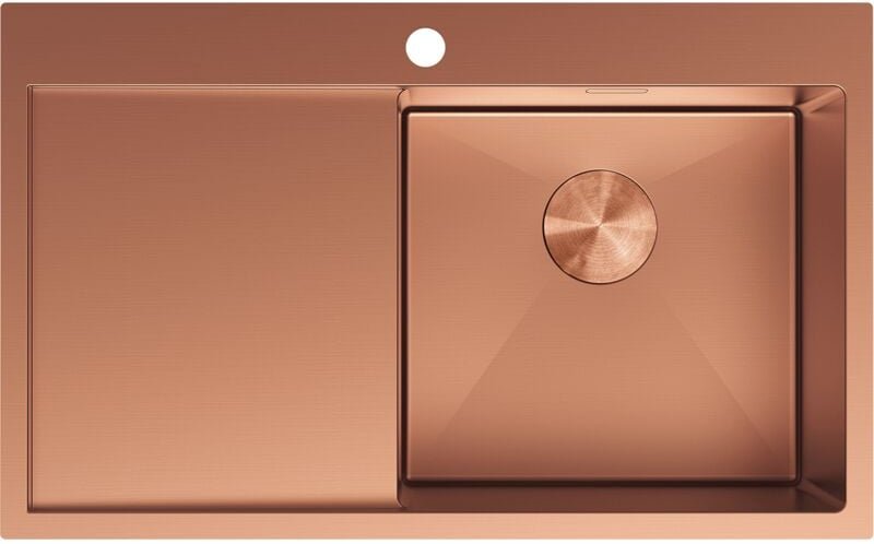Mexen Exar Edelstahlspüle 1-beckig mit Abtropffläche rechts 780 x 480 mm, Kupfer - 6434781010P-65