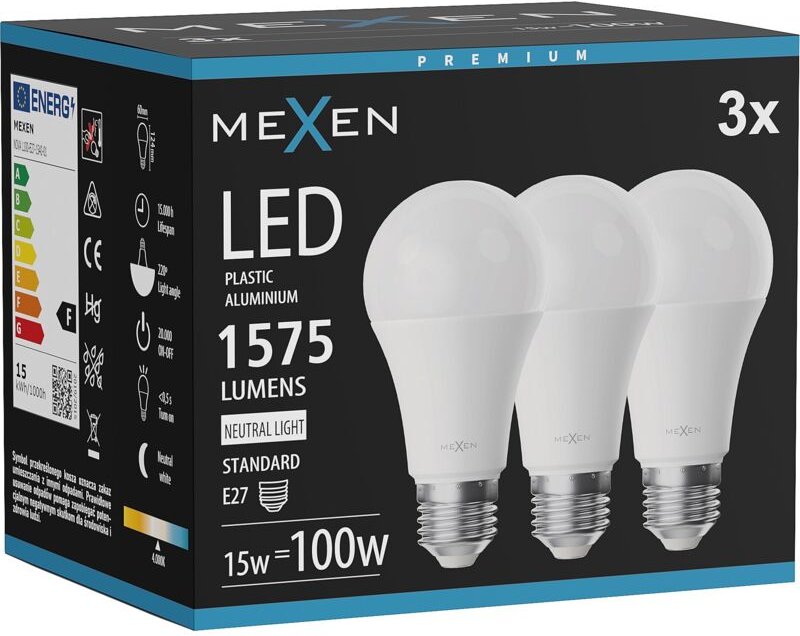 Mexen Nova 3x LED-Glühbirne E27, A60, 15W, Neutral - 4000K, 1575 lm - L100-E27-1540-01x03