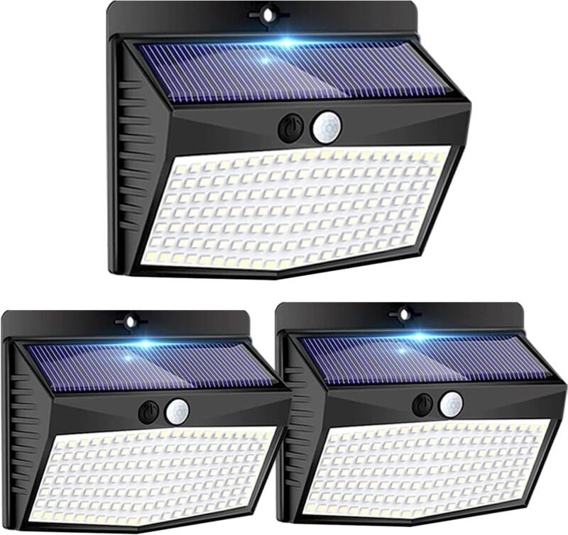 Solarlampe für den Außenbereich, Bewegungsmelder, 3er-Pack mit 138 LEDs, wasserdichtes kabelloses Licht, 3 Modi, LED-Str...