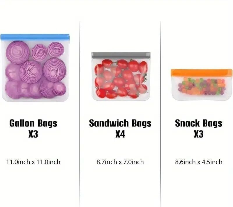Gefrierbeutel mit Reißverschluss – 10 Stück – 3 Größen – Beutel mit Reißverschluss – für Gemüse, Obst, Snacks, Fleisch, ...