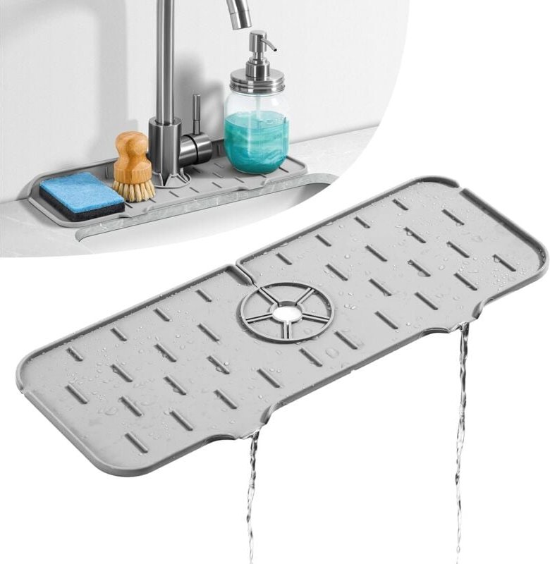 Tapis anti-éclaboussures en silicone pour évier de cuisine, gris