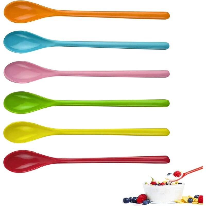 Bluedeer - Bunte Lange Löffel 6 Stück Plastiklöffel Mit Langem Griff für Eiscreme Marmelade Cocktails Langer Joghurt Lan...