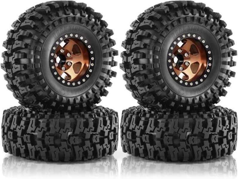 Tlily - 4 Stück 120mm 1,9 Metall Beadlock-Felgengummireifensatz für 1/10 rc Crawler Car TRX4 D90 D110 Axial SCX10, Bronz...