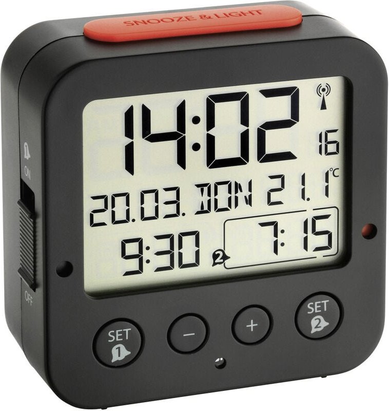 60.2528.01 Funk Wecker Schwarz Alarmzeiten 2 - Tfa Dostmann