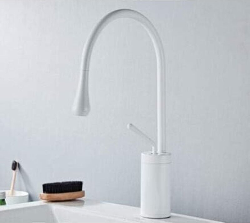 Einloch-Küchenarmatur, Warm- und Kaltwasserhahn, Mischbatterie (kurz, weiß)