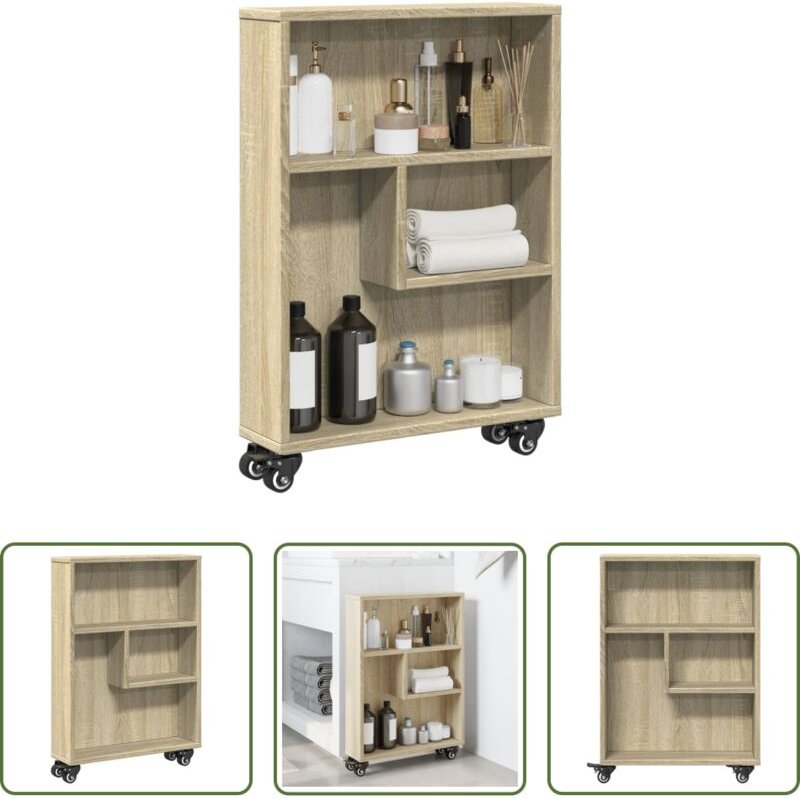 Holzwerkstoff - Schmaler Aufbewahrungswagen Sonoma-Eiche 48 x 13 x 68 cm Holzwerkstoff