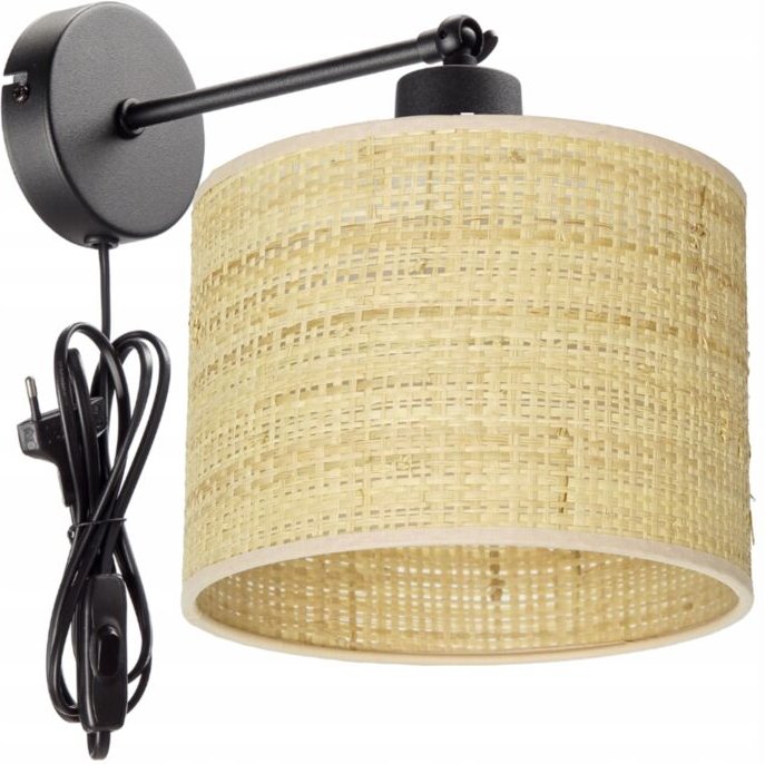 Wandlampe mit LED-Stecker, Rattanschirm, polnische Rattan-Wandlampe