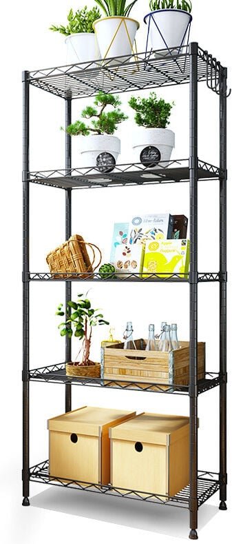 Küchenschrank-Küchenregal, Verdickung, Höhenverstellbar, Vierstufiges Metallregal - 4 Ebenen, Schwarz